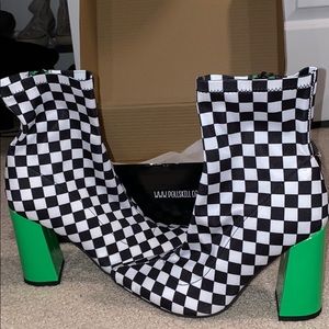 Neon green checkered boots